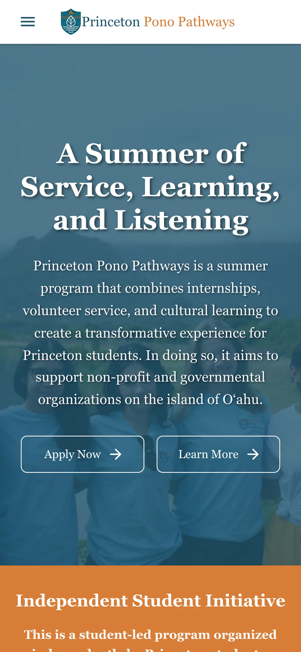 Princeton Pono Pathways website on mobile